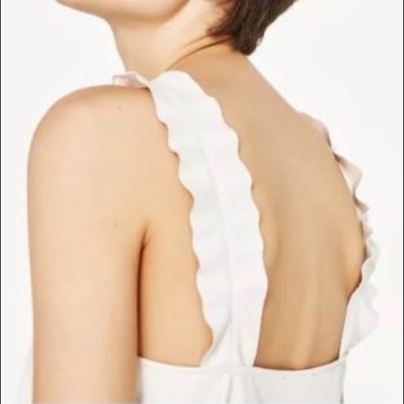 NWT Zara Off White Faux Leather Ruffle Strap Dress - Picture 5 of 8